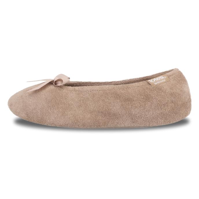 Isotoner® Ladies Terry Ballerina Slipper Light Brown Extra Image 3